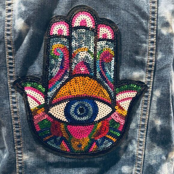 Upcycled reverse dyed Hamosa Hand Embroidered Jean Jacket L - Picture 3 of 7